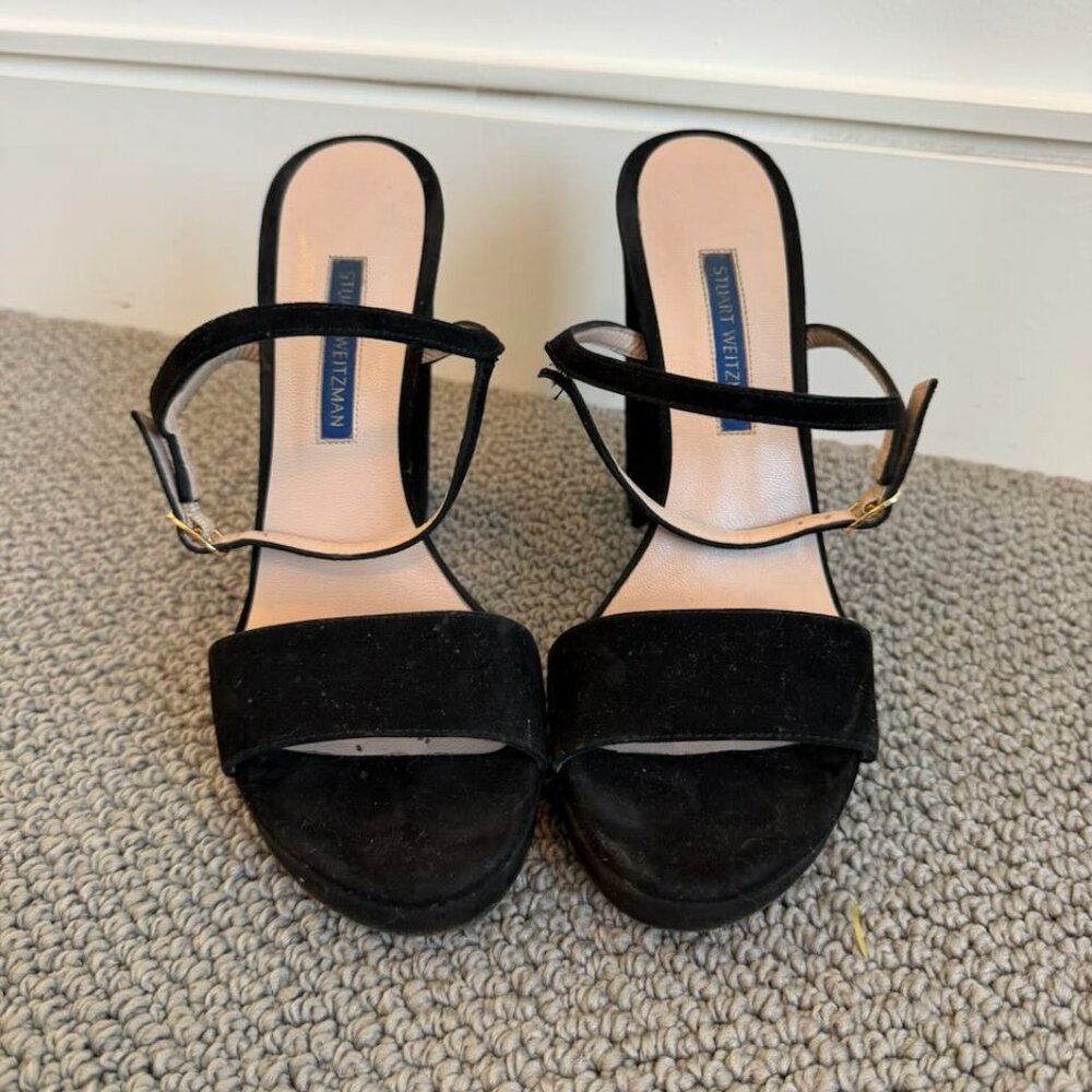 Stuart Weitzman Black Suede Strappy Open Toe Bloc… - image 3